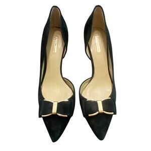 BCBGeneration Black Suede Bow Heels D'Orsay Pointed Toe Kitten Heel Sz 9 Classic